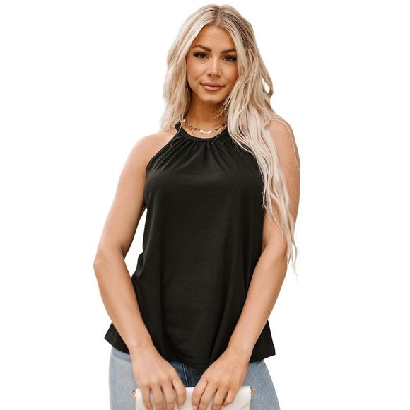 Azura Exchange  Black Pleated Round Neck Loose Sleeveless Top - Picture 7 of 7